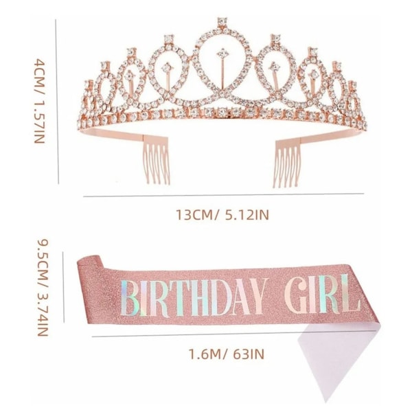 Födelsedag Queen Sash Rhinestone Tiara Kit Vacker Birthday Crown Sash för kvinnor Tjej Födelsedagsfest Favors Set 14