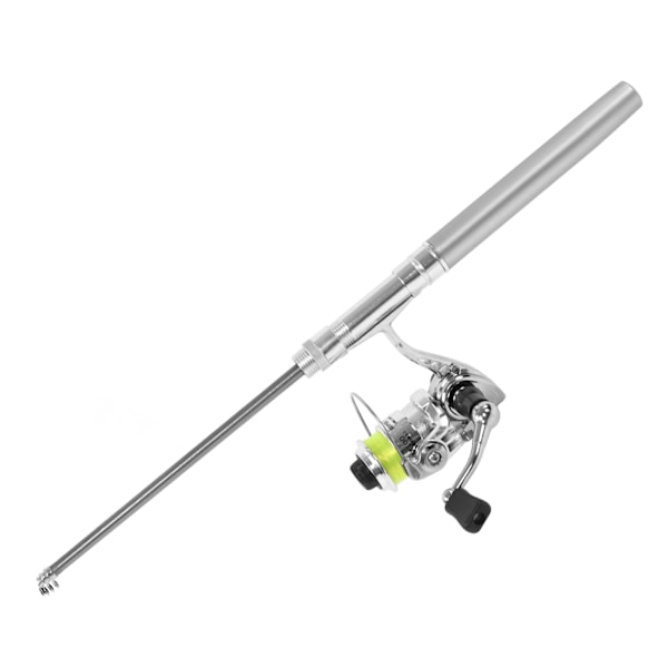 Portabel Mini Pen Shape Fiskespö Stångficka Infällbart fiskespö med rullehjul Silver