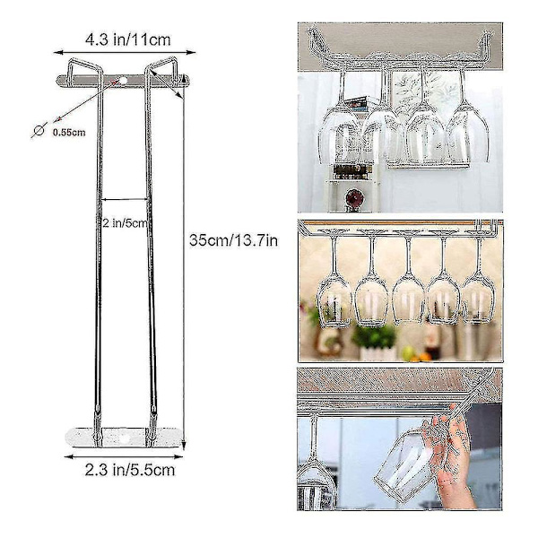 Rustfritt stål dobbeltrad vinglassholder - 35cm