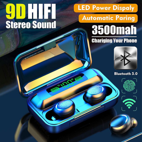 Vattentäta trådlösa hörsnäckor med Bluetooth 5.0, lång batteritid, case, brusreducerande mikrofon - in-ear hörlurar