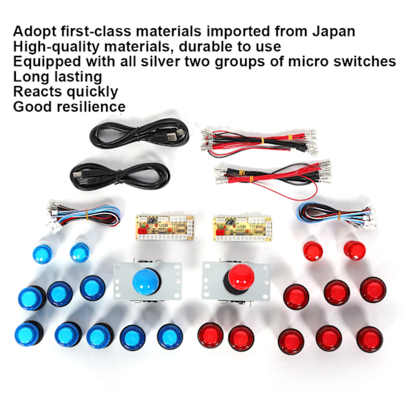 DIY Arcade Joystick Kit USB Chip Controller 5V med upplysta tryckknappar utan fördröjning (röd blå)