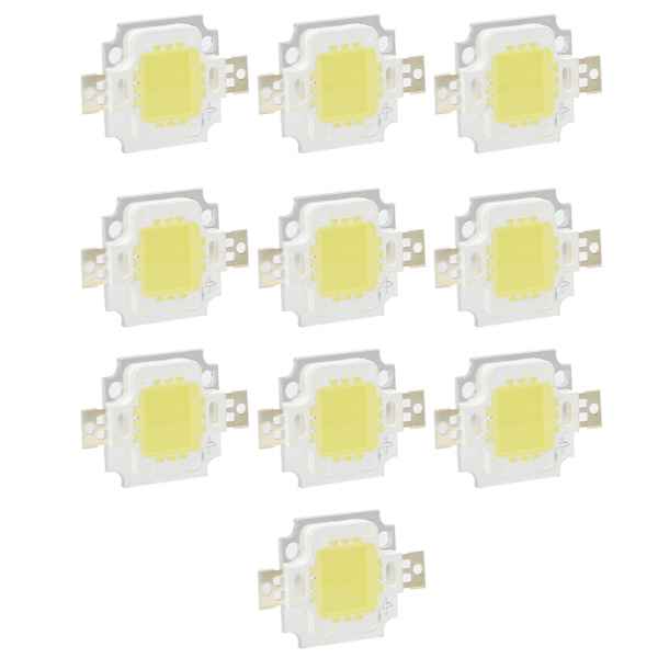 10 STK COB lyskilde 10W /6500K integrert LED-brikke 12V/700mA for DIY-lampetilbehør Rent hvitt lys