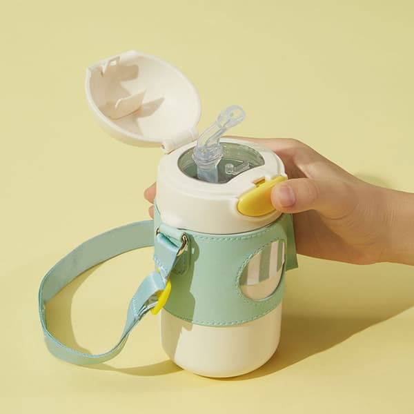 320ML Termokopp med silikonsugerør Barn Varmekonserveringskopp 316 Rustfritt Stål Inner Hvit 320ML