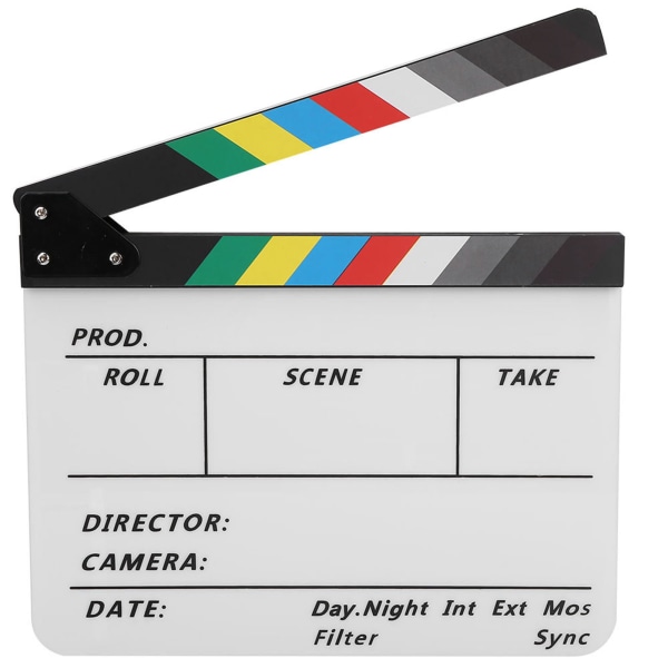 Acrylic Director Scen Clapperboard TV Film Action Board Film Cut Prop med penna (Färg/Vit)