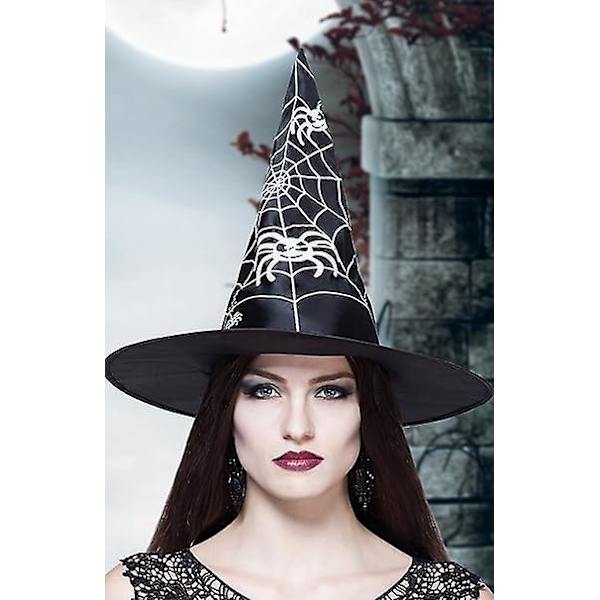 Svart Vuxen Spider Web Witch Hat, One Size
