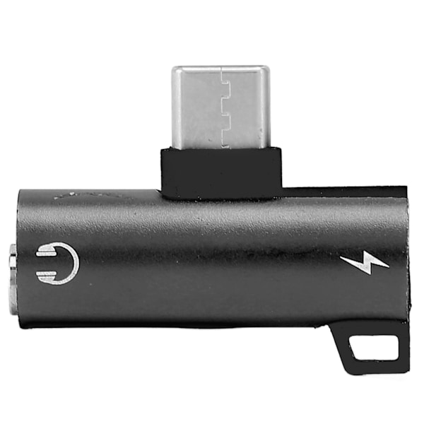 TypeC til 3,5 mm hodetelefonadapter lader 2 i 1 jack HIFI lyd med PD hurtiglading (svart)