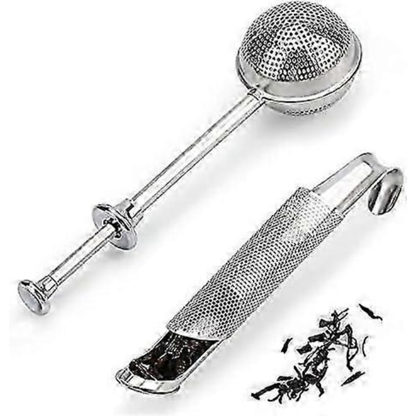 2-pack tesil i rostfritt stål - 1 x nätbollsformad tefilter, 1 x cylindrisk nät-tesil