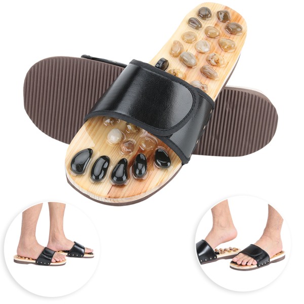 Fotmassasjetøfler Pebble Stone Sandal Akupunktur Føtter Relax Sko Health CareBlack 37-38