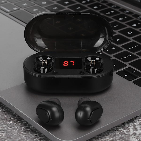 TWS L22 Bluetooth 5.0 Hodesett Trådløs In-Ear Stereo Bass Hodetelefon Digitalt Display med Laderetui Svart