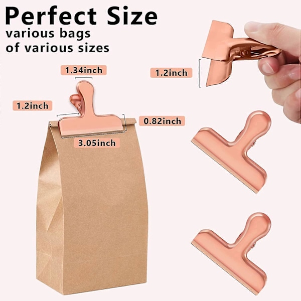 Rosegull Chip Clips, 8-pakning Rustfrie Stål Chip Clips, Chip Clips Poseklemmer Matklemmer, Poseklemmer for Mat, Klemmer for Matpakker, Chip Poseklemmer -