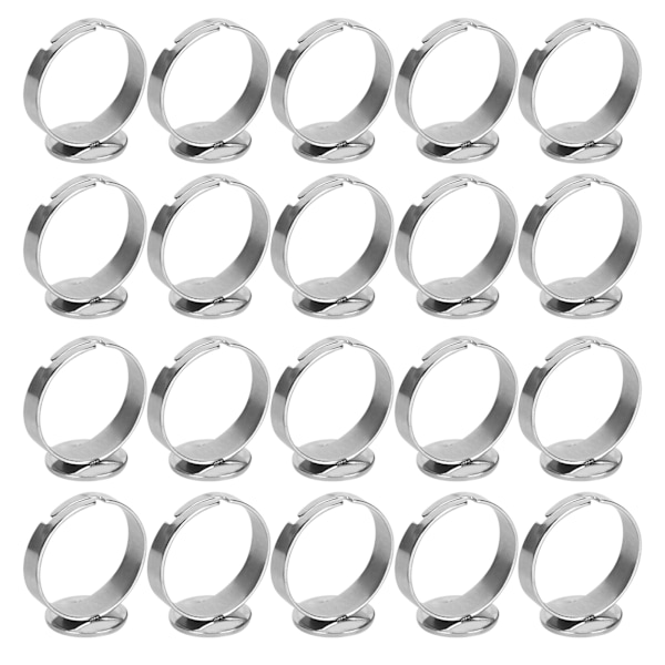 20 kpl litteä rengaspohja säädettävä ruostumaton teräs puolivalmis DIY korutarvikkeet 12mm