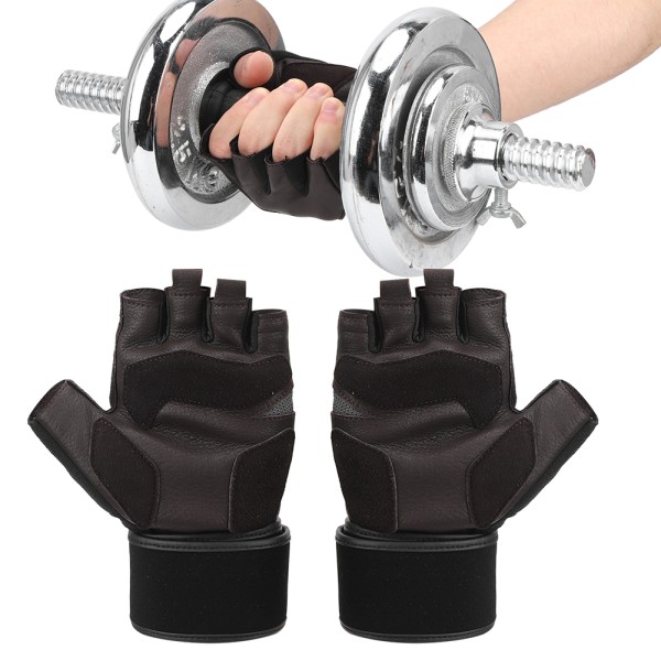 BOODUN Half Finger Gloves Hjortskinnshandskar med handledsomslutning för fitness (M )