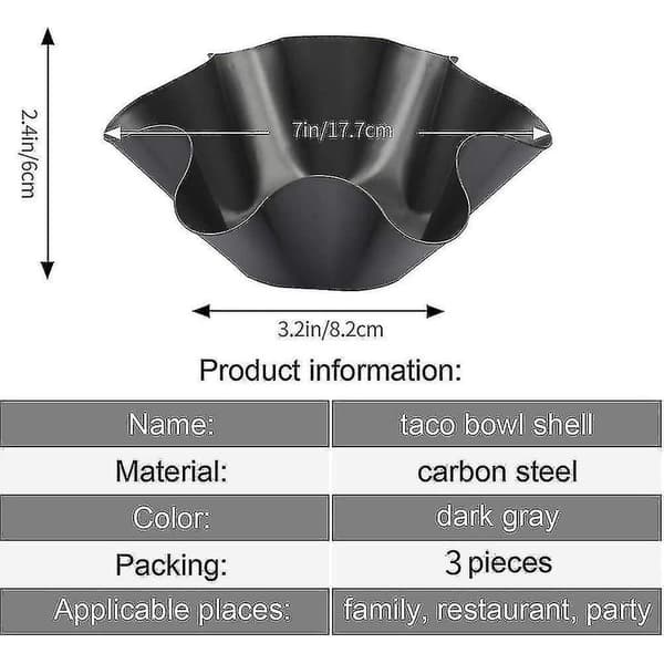 Sæt med 3 non-stick tortillaforme, tacoforme, salatskåle og bageforme i kulstofstål til køkkenet.