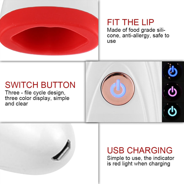 USB Uppladdningsbar Automatisk Lip Plumper Instrument Elektrisk Lip Enhancer Plumping Device