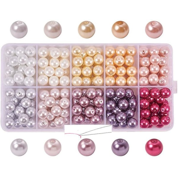200 stk 8 mm glassperle rund perle glatt sateng bittesmå perler sett for DIY smykker å lage halskjede armbånd - 10 farger
