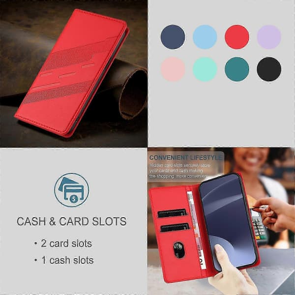 25-26 Deksel til iPhone 16 Pro Max, PU-skinn Folio Flip Kickstand Støtsikkert Telefondeksel - Mørkegrønn Red