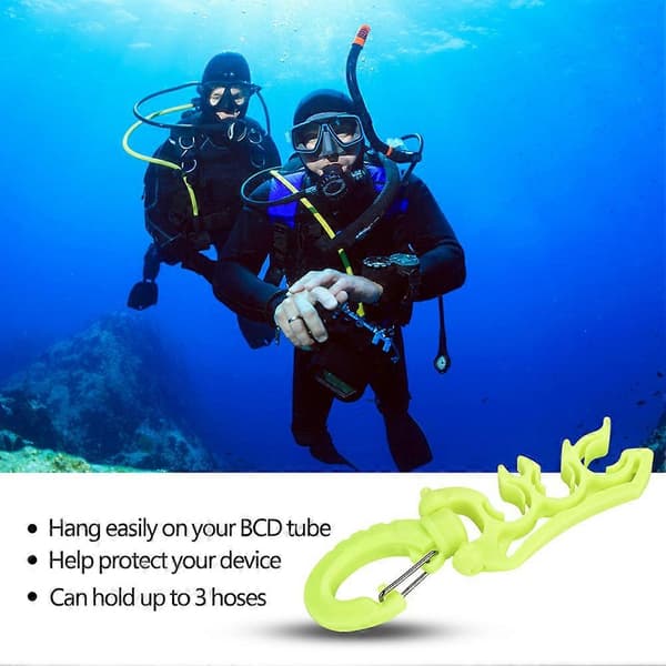 Keep Diving Dykning Undervands Plast Dobbelt BCD Slangeholder Med Klips Spænde Krog Yellow