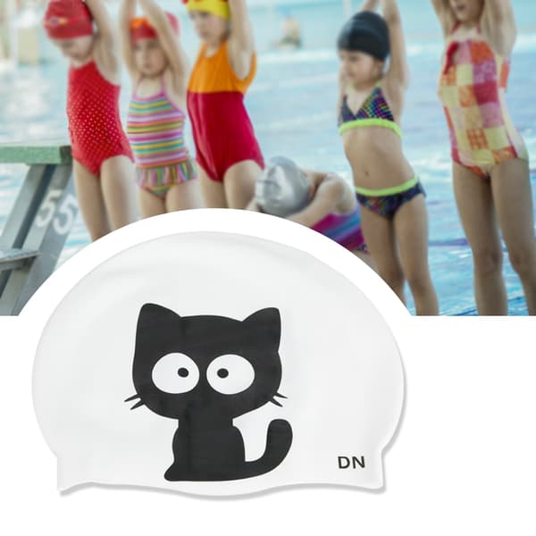 2 stk. Unisex badehætte i silikone med tegneseriemønster til børn (kat)