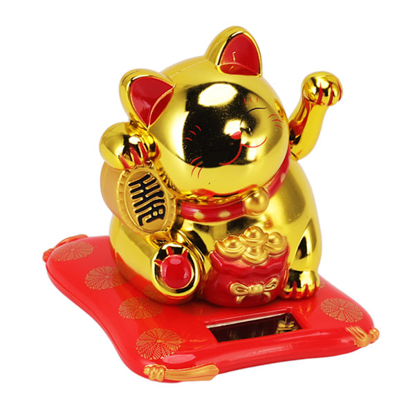 Solcelledrevet vinkende katt rikdom velkommende sol søt lykkelig katt formue katt statue ornament for hjem bil dekor velsignelse pose gull