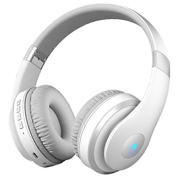 Bærbar bluetooth headset mobiltelefon trådløst kort subwoofer lysende sports headset hvid