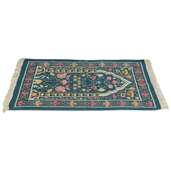 Muslimsk bönematta bärbar utsökt broderad blommig design etnisk dyrkan matta blå