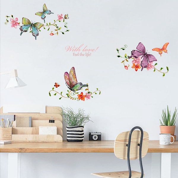 Et sæt vægklistermærker kunst vægmaleri blomster smukke sommerfugle PVC-mærkat til stue soveværelse børneværelse køkken dekoration
