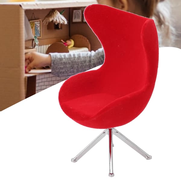 Miniatyr Stol Mini Flockad Soffa Möbel Modell Dekoration 1:12 Dockhus Tillbehör Röd