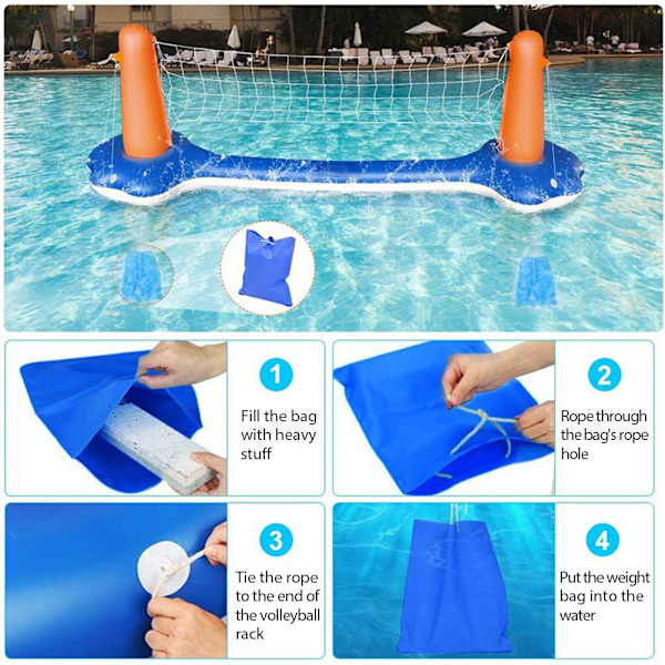 Uppblåsbar pool flytande set volleybollnät och basketkorgar flytande pool simning spel leksaker för barn och vuxna vattensporter set