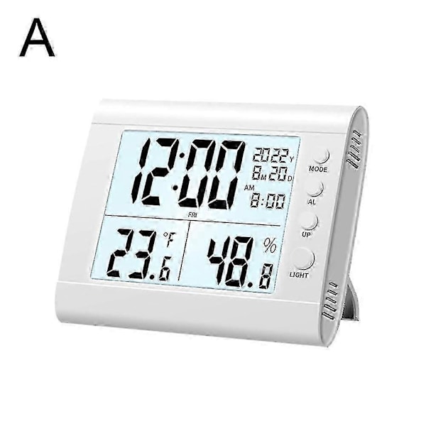 Hygrometer Termometer Digital Fugtighed Temperatur Monitor Måler Vækkeur hvid