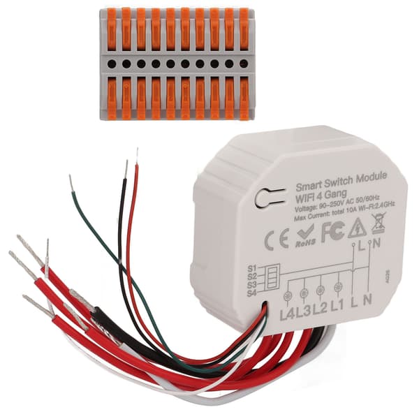 Smart brytermodul 4 kanaler 2,4 GHz WiFi fjernkontroll tidsstyring 90-250V AC