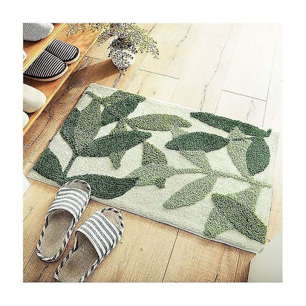 Supermjuk Mikrofiber Halkfri Absorberande Badrumsmatta, Maskintvättbar Badrumsmatta för Badkar, Dusch och Badrum, Sovrum, 50 x 80cm, Lövgrön
