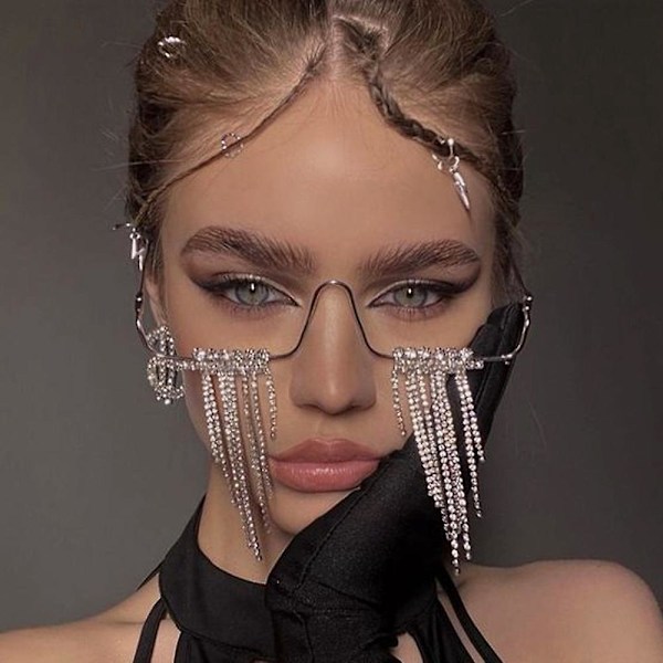 Diamant Steampunk Solbrilleramme Rhinestone Tassel Briller til Kvinder Solbrilleramme Fest