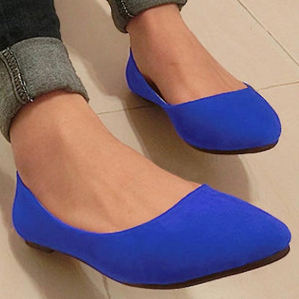 Blue Suede Ballerina Flat Shoes for Women Work Office