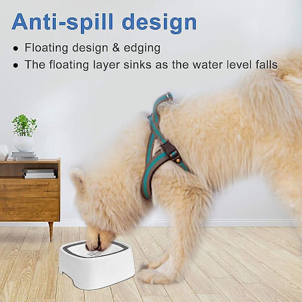 Anti-Splash Hundevandskål, 1,5L Anti-Splash Hundeskål, Anti-Spild Kæledyrshundeskål, Flydende Vandskål, Hundeskål til Hund, Kat, Hvalp