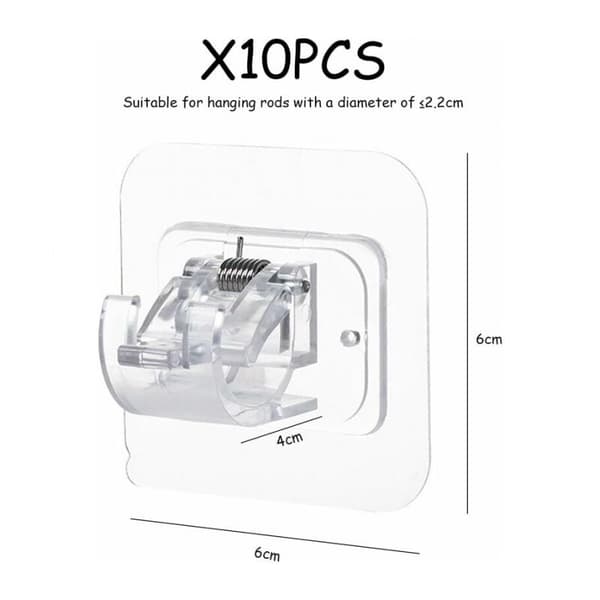 10-pack curtain rod brackets without drilling self-adhesive rod holder transparent Transparent