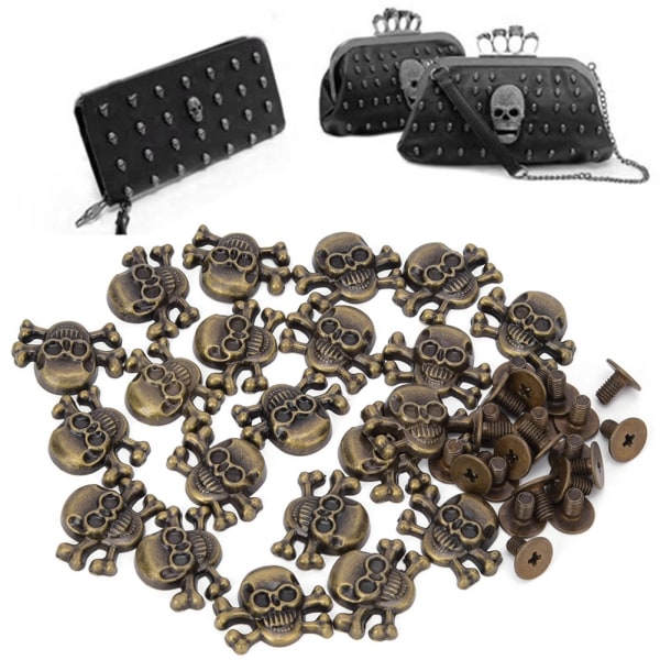 20 STK DIY 15 mm punk hodeskalle med bennagle gotiske ornamenter / bagasjetilbehør Spøkelseshode med bein bronse
