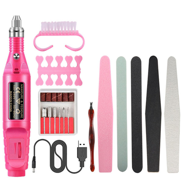 USB Nagelborrpenna Tåseparator Nagelfil Dammborste Nagelbandstrimmer Set