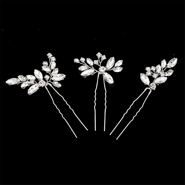 Bröllops-Hårnålar med Kristaller - Set om 3, Silver Bröllops-Hårtillbehör för Kvinnor och Flickor