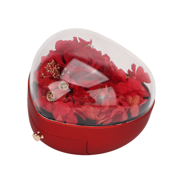 Hjärtformad smyckeskrin bröllop konserverad blomma halsband ring förvaringslåda arrangör för kvinnor flickor röd