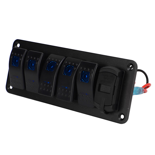 5-knaps vippekontaktpanel 12V-24V dobbelt USB-oplader LED spændingsdisplay til/fra-kontakt til lastbil RV Yacht
