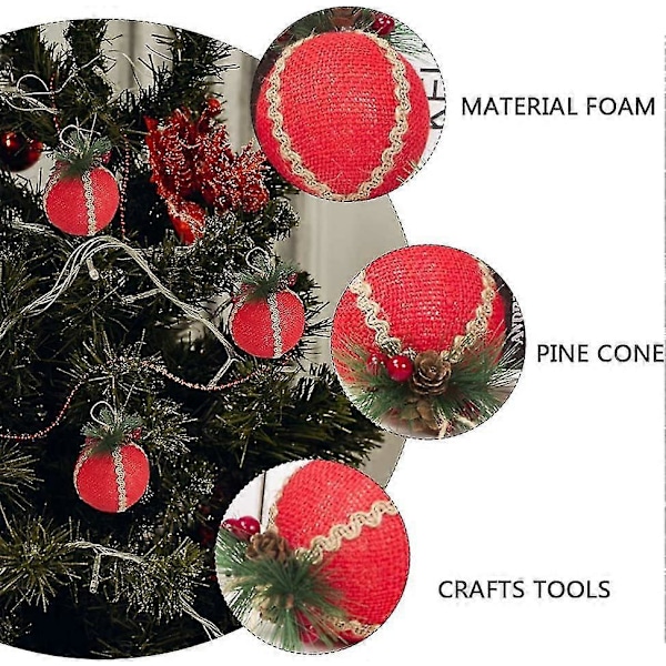 Jul Skumbollar Ornament Rustik Julgranskula Hängande Prydnad Julgransdekoration (röd)(3st)