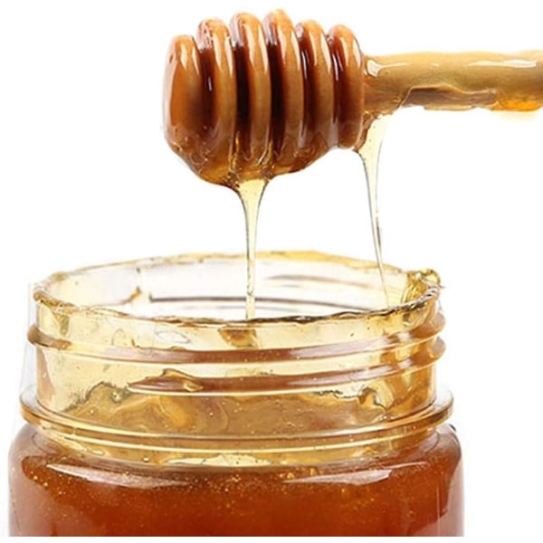 6-osainen puinen set - hunajakauhat, sekoituslusikka, sekoitin ja sauva