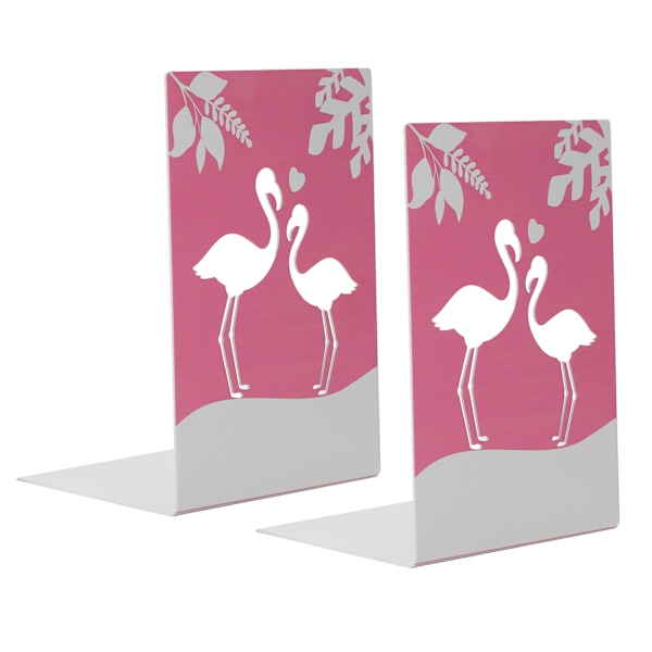 2Pcs Metal Bookends Stable Desktop Book Stopper Supporting Shelves for Home OfficeFor Flamingo