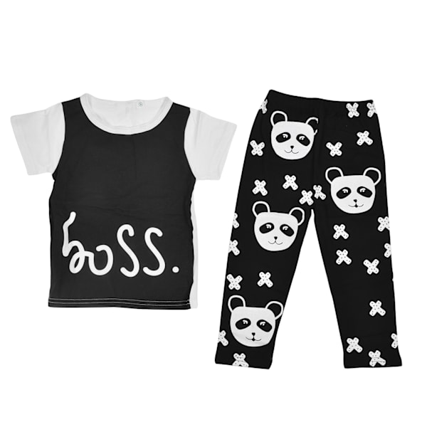 Fashion Baby Bomullskläder Outfits Småbarn Andningsbar Bomullsshorts Panda Mönster ByxorSvart 90cm