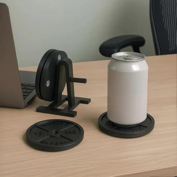Weight Plate Coaster Set with Stand Gym Style Drink Coasters