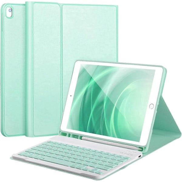 Tangentbordsfodral för iPad 10.2/Pro10.5/air3, iPad-fodral med tangentbord, avtagbart Bluetooth-tangentbord, med pennhållare, Grön