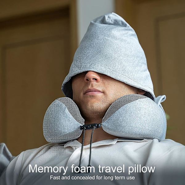 Vaaleanpunainen hupullinen Memory Foam -matkatyyny – mukava tuki lentokone-, auto-, juna- ja toimistokäyttöön