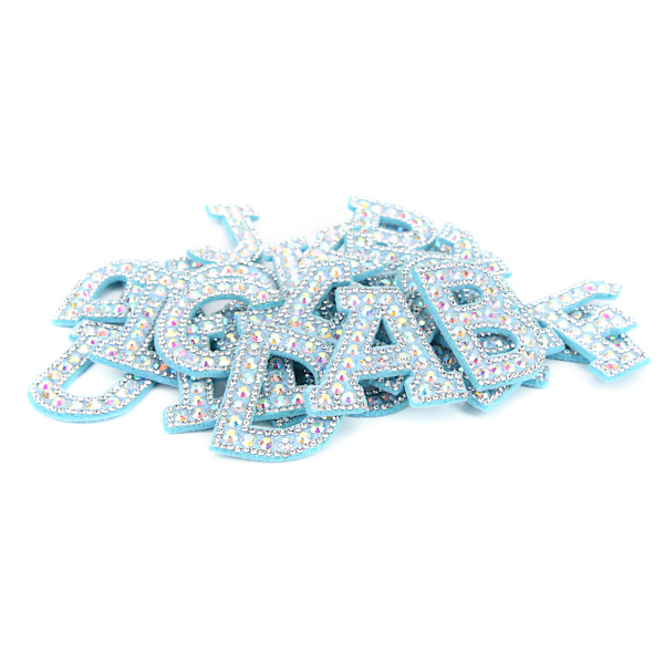 Siniset Rhinestone-laastarit A Z 26 Englanninkieliset kirjaimet Vaateommel Koristeet Vaatteiden laastarit Tarrat
