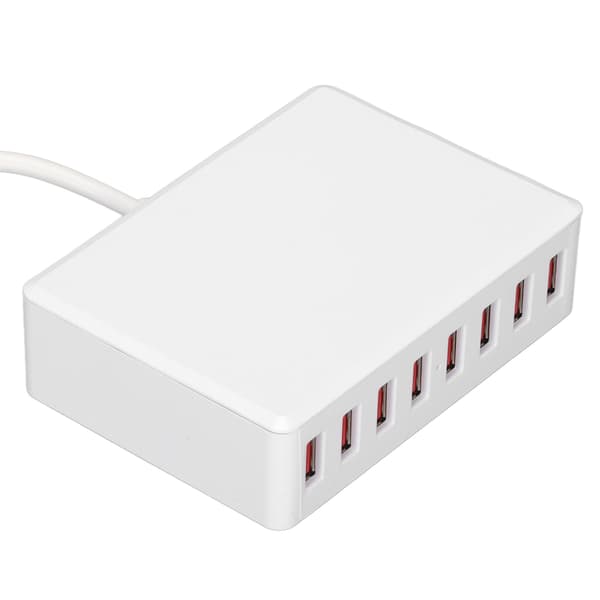 50W Multi USB-lader med 8 porter, stasjonær USB-ladestasjon, universell reiseadapter 100-240V