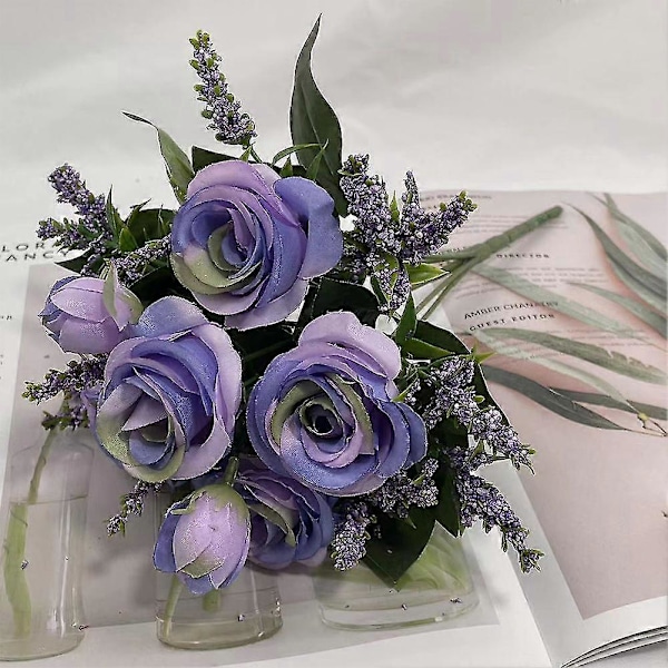 30cm Fest Bryllup Kunstig Silke Blomst Tilbehør DIY 2 Knopper 6 Hoder Hage Dyp Lilla